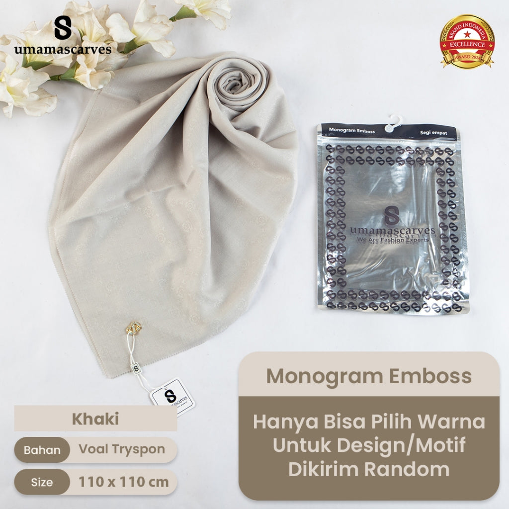 Umamascarves - Hijab Sultan Emboss Monogram Logo S (Hanya Bisa Pilih Warna, Motif RANDOM)