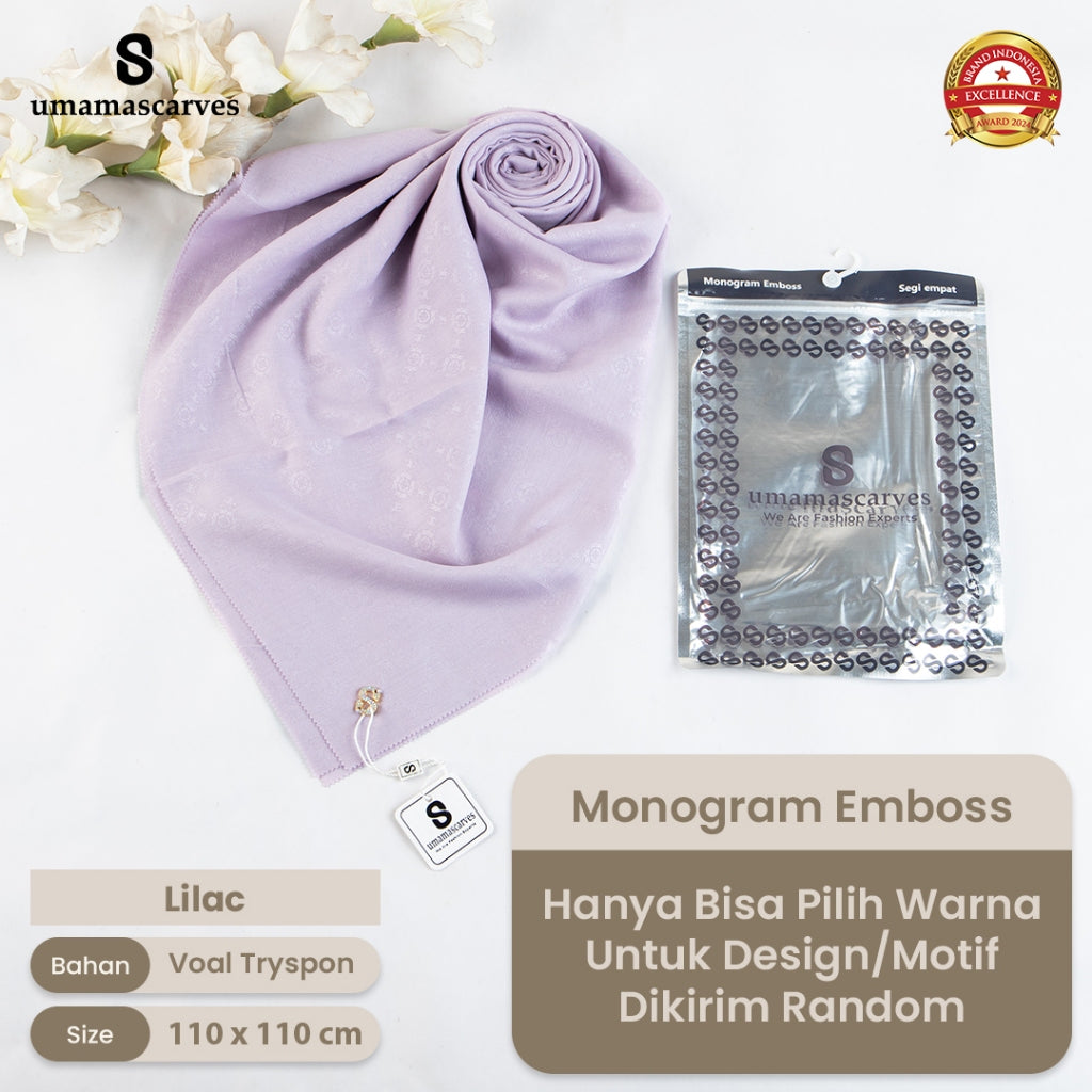 Umamascarves - Hijab Sultan Emboss Monogram Logo S (Hanya Bisa Pilih Warna, Motif RANDOM)