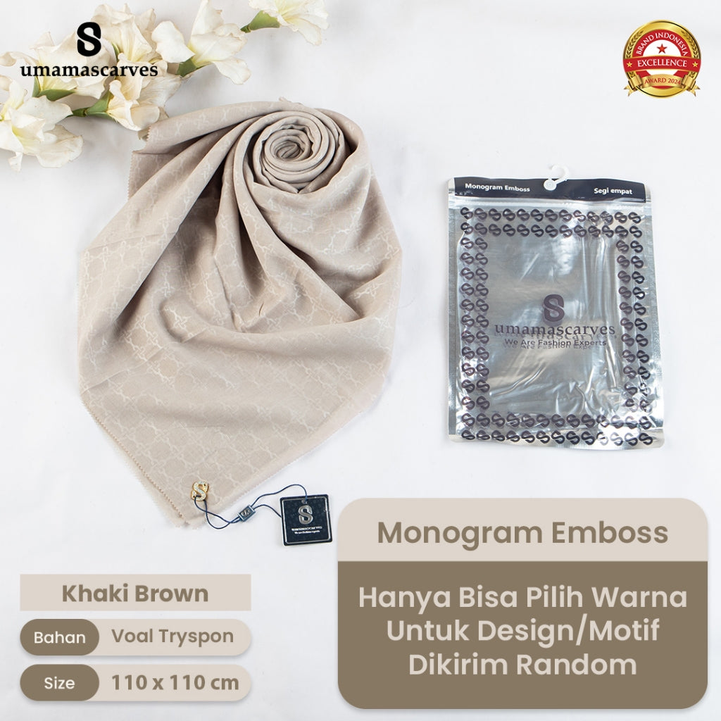 Umamascarves - Hijab Sultan Emboss Monogram Logo S (Hanya Bisa Pilih Warna, Motif RANDOM)