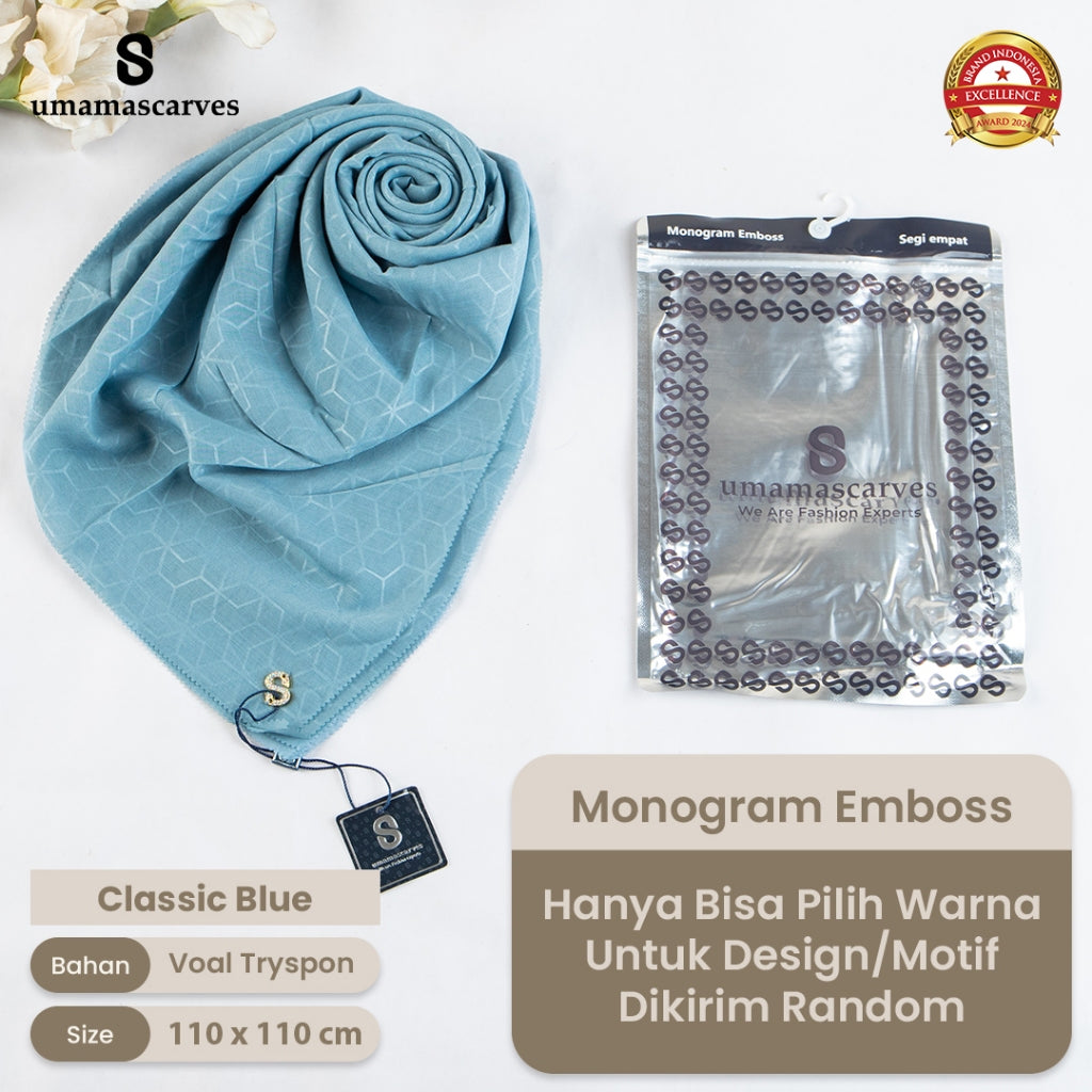 Umamascarves - Hijab Sultan Emboss Monogram Logo S (Hanya Bisa Pilih Warna, Motif RANDOM)