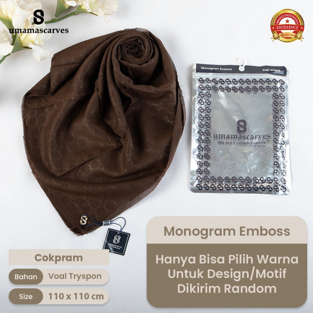 Umamascarves - Hijab Sultan Emboss Monogram Logo S (Hanya Bisa Pilih Warna, Motif RANDOM)