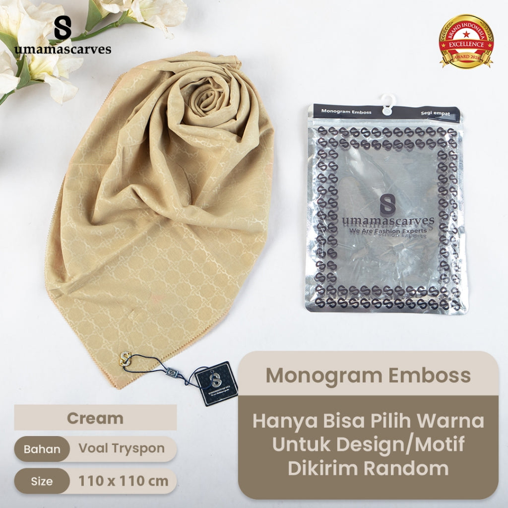 Umamascarves - Hijab Sultan Emboss Monogram Logo S (Hanya Bisa Pilih Warna, Motif RANDOM)
