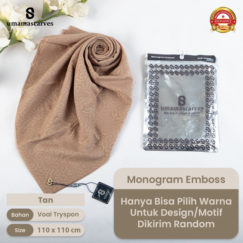 Umamascarves - Hijab Sultan Emboss Monogram Logo S (Hanya Bisa Pilih Warna, Motif RANDOM)