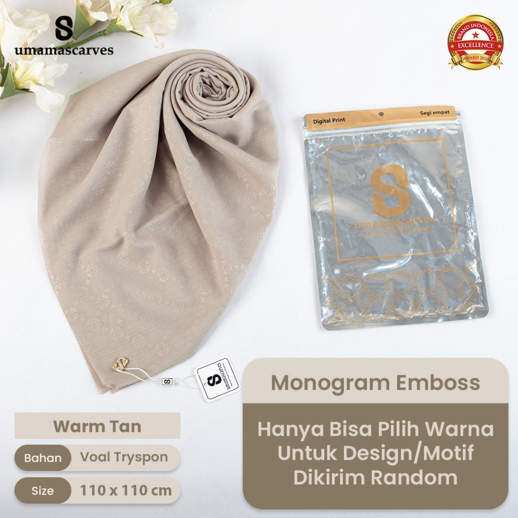 Umamascarves - Hijab Sultan Emboss Monogram Logo S (Hanya Bisa Pilih Warna, Motif RANDOM)