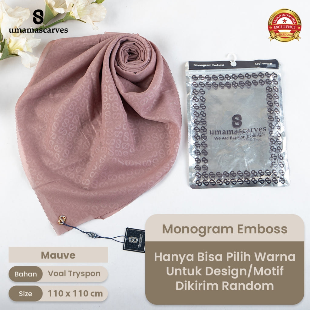 Umamascarves - Hijab Sultan Emboss Monogram Logo S (Hanya Bisa Pilih Warna, Motif RANDOM)