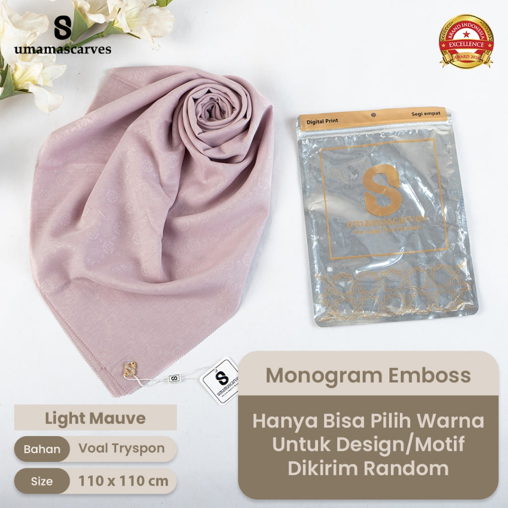 Umamascarves - Hijab Sultan Emboss Monogram Logo S (Hanya Bisa Pilih Warna, Motif RANDOM)