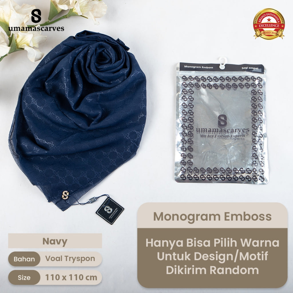 Umamascarves - Hijab Sultan Emboss Monogram Logo S (Hanya Bisa Pilih Warna, Motif RANDOM)