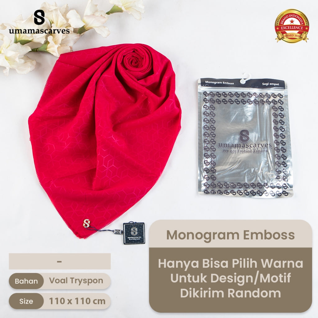 Umamascarves - Hijab Sultan Emboss Monogram Logo S (Hanya Bisa Pilih Warna, Motif RANDOM)