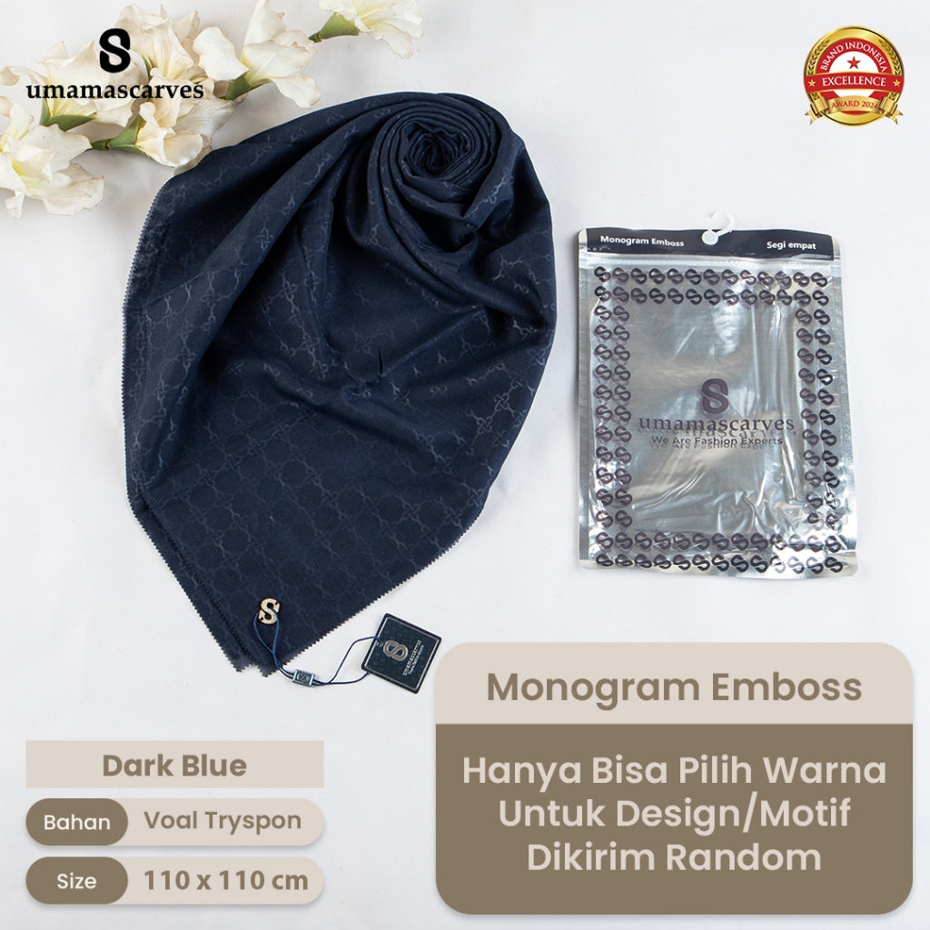 Umamascarves - Hijab Sultan Emboss Monogram Logo S (Hanya Bisa Pilih Warna, Motif RANDOM)