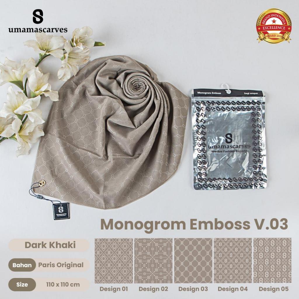 Umamascarves - Hijab Sultan Emboss Monogram Logo S (Hanya Bisa Pilih Warna, Motif RANDOM)