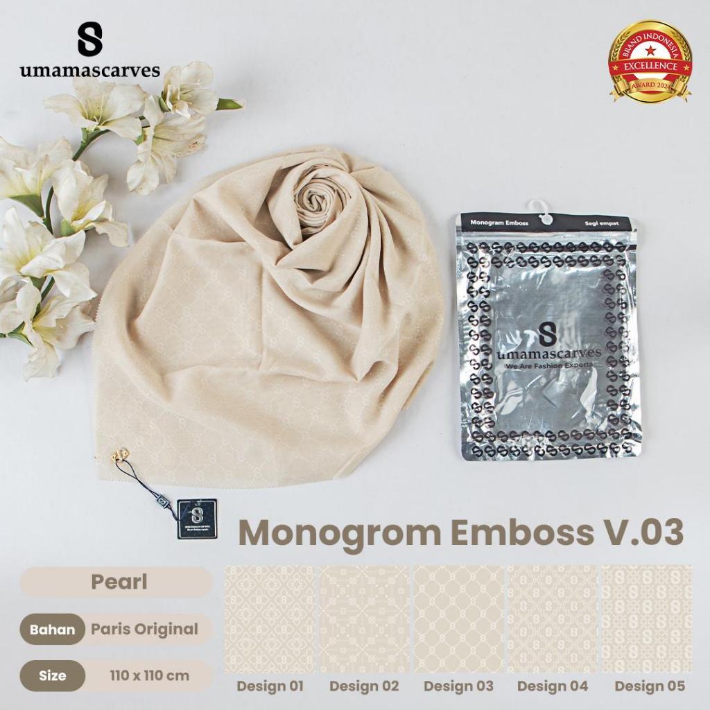Umamascarves - Hijab Sultan Emboss Monogram Logo S (Hanya Bisa Pilih Warna, Motif RANDOM)