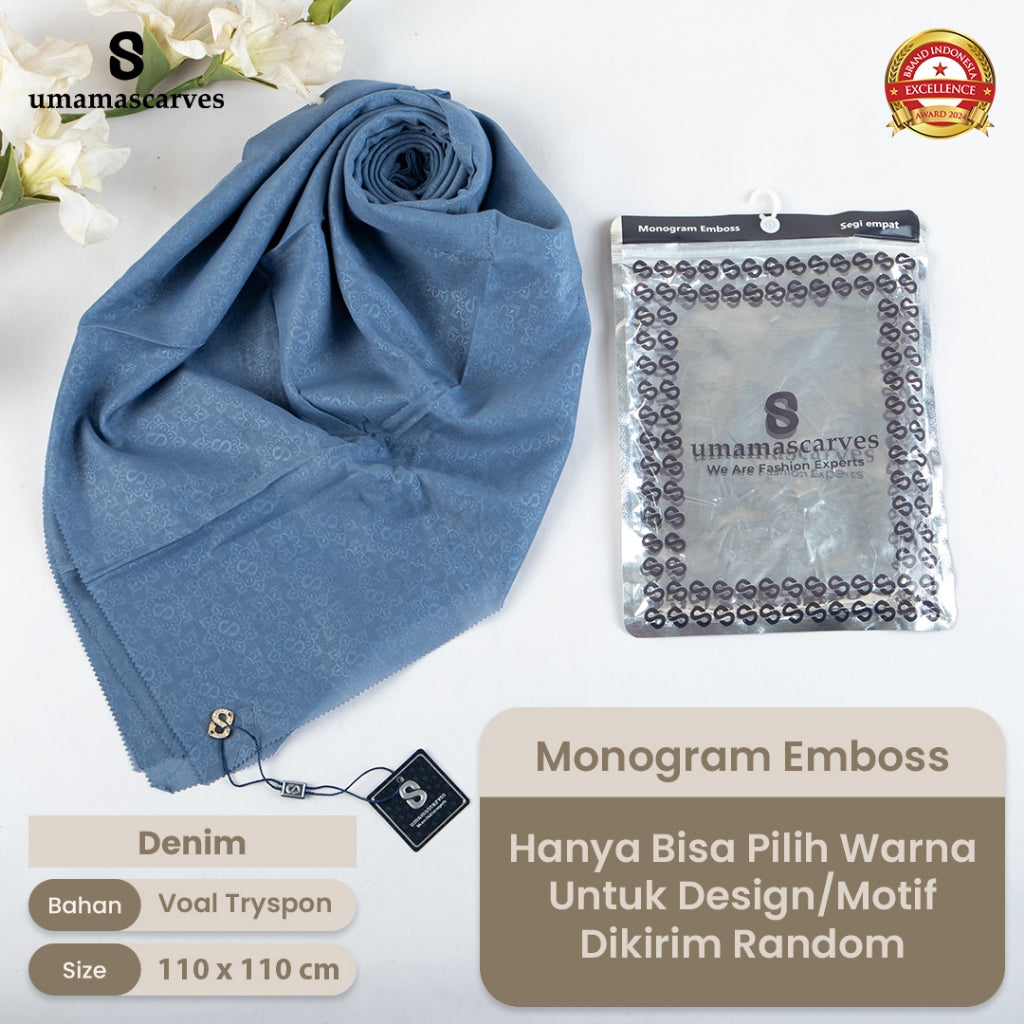 Umamascarves - Hijab Sultan Emboss Monogram Logo S (Hanya Bisa Pilih Warna, Motif RANDOM)
