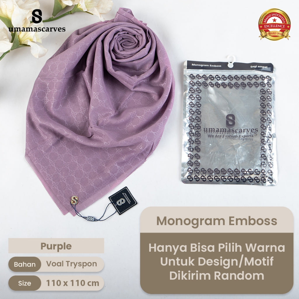 Umamascarves - Hijab Sultan Emboss Monogram Logo S (Hanya Bisa Pilih Warna, Motif RANDOM)