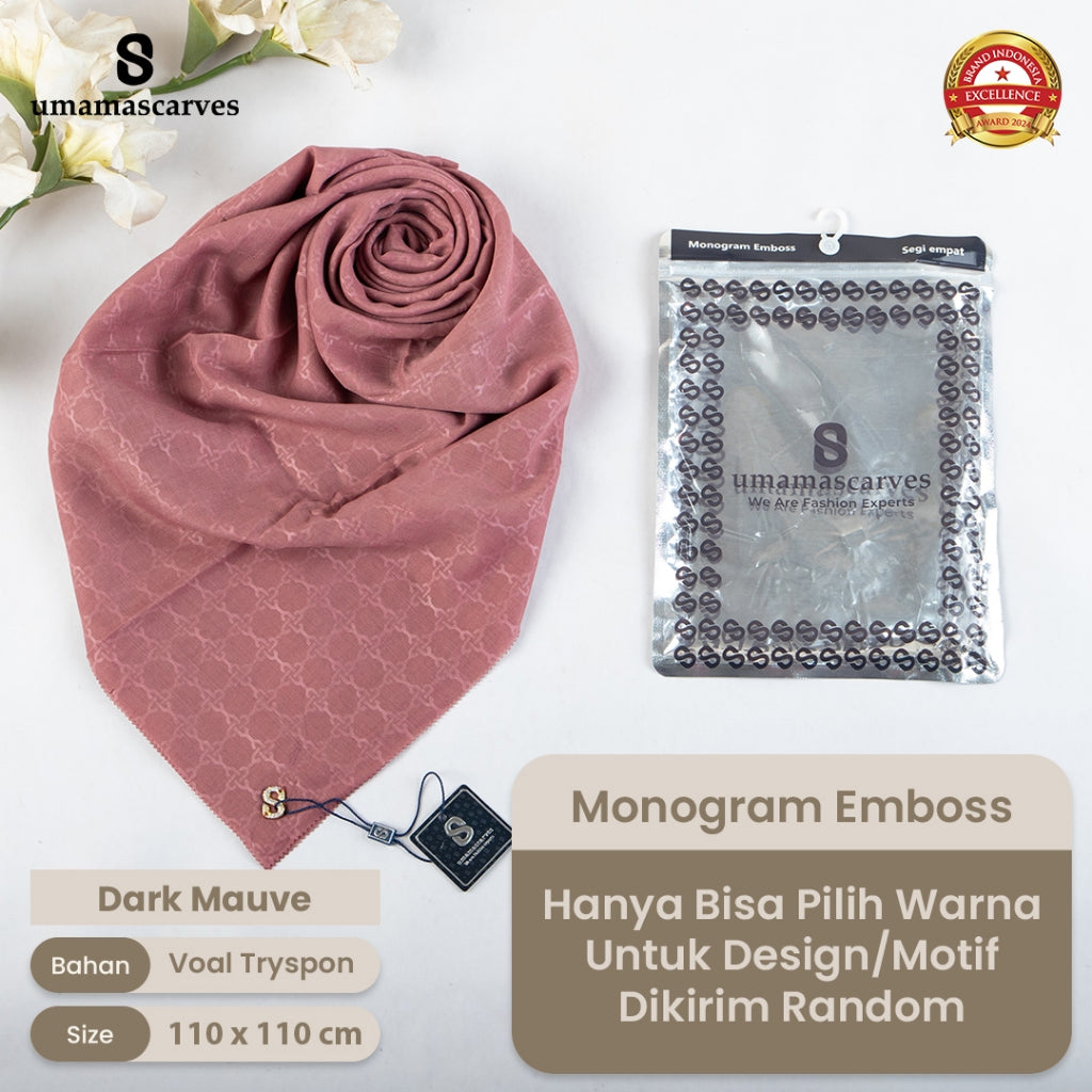 Umamascarves - Hijab Sultan Emboss Monogram Logo S (Hanya Bisa Pilih Warna, Motif RANDOM)