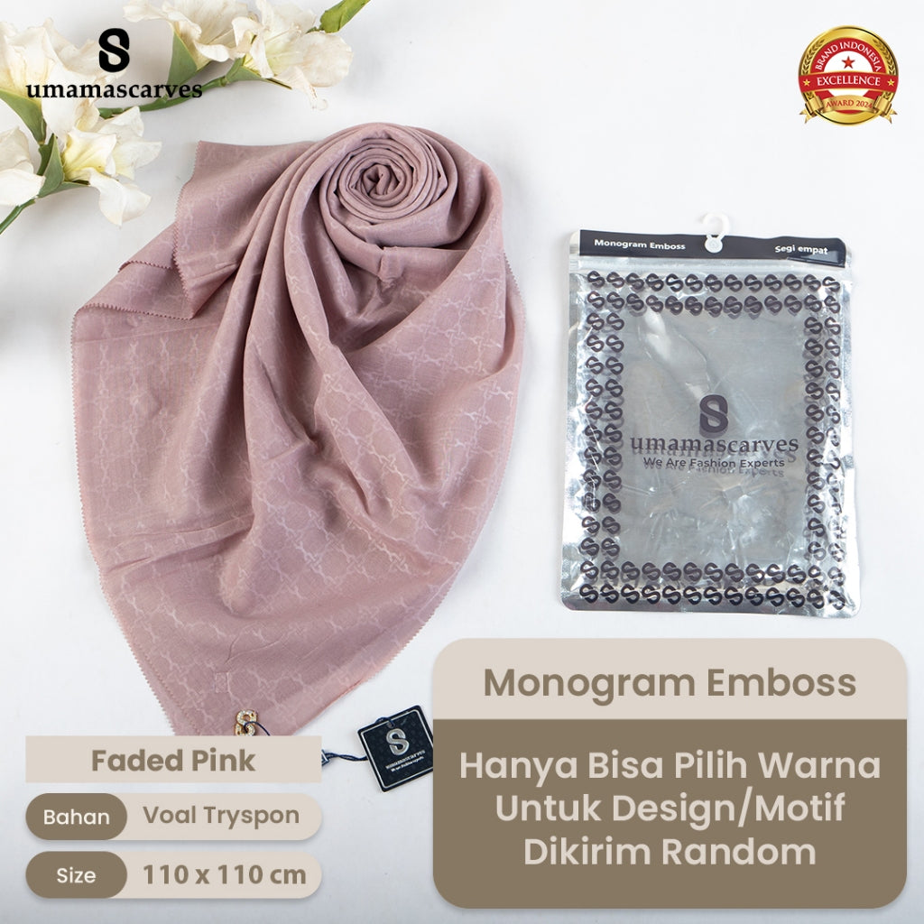 Umamascarves - Hijab Sultan Emboss Monogram Logo S (Hanya Bisa Pilih Warna, Motif RANDOM)