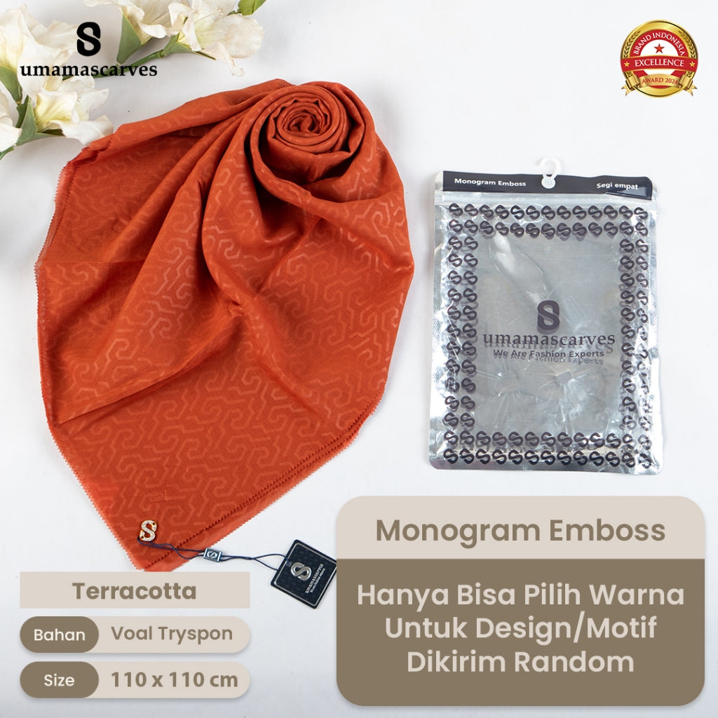 Umamascarves - Hijab Sultan Emboss Monogram Logo S (Hanya Bisa Pilih Warna, Motif RANDOM)