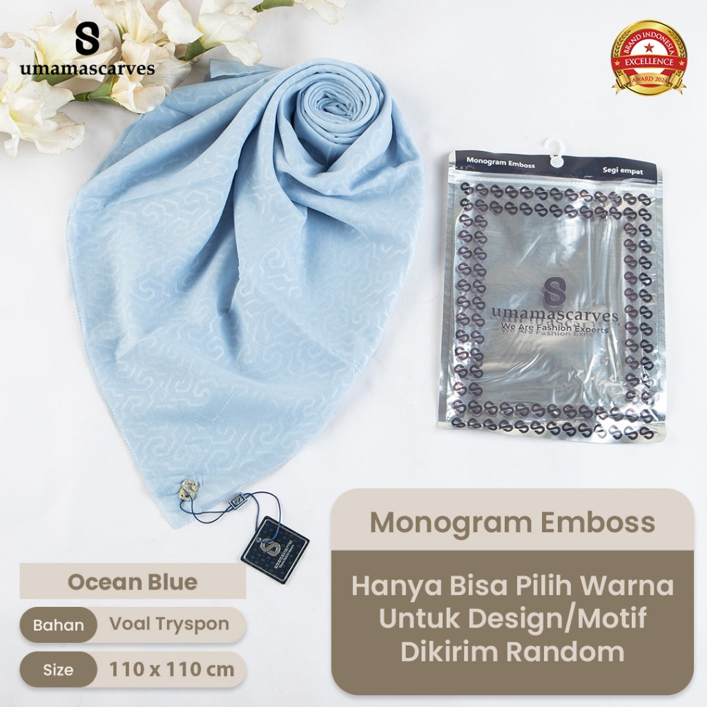 Umamascarves - Hijab Sultan Emboss Monogram Logo S (Hanya Bisa Pilih Warna, Motif RANDOM)