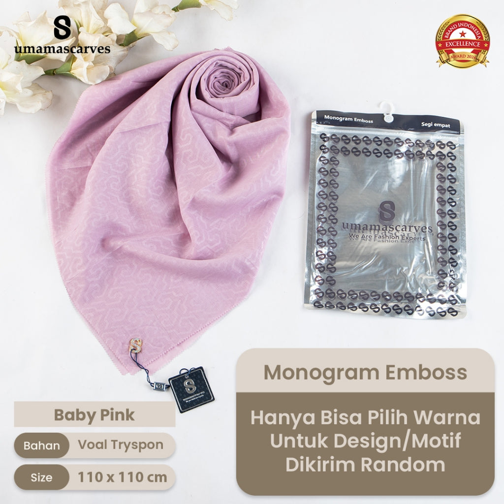 Umamascarves - Hijab Sultan Emboss Monogram Logo S (Hanya Bisa Pilih Warna, Motif RANDOM)
