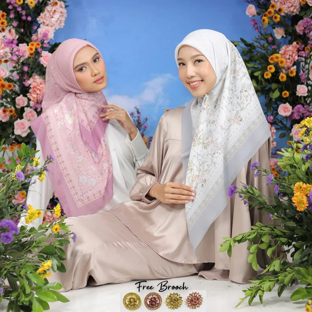 Umama Scarves Box Edited Ginee - Kerudung Motif Hijab Segi Empat Premium Umama Scarves (include box + brooch)